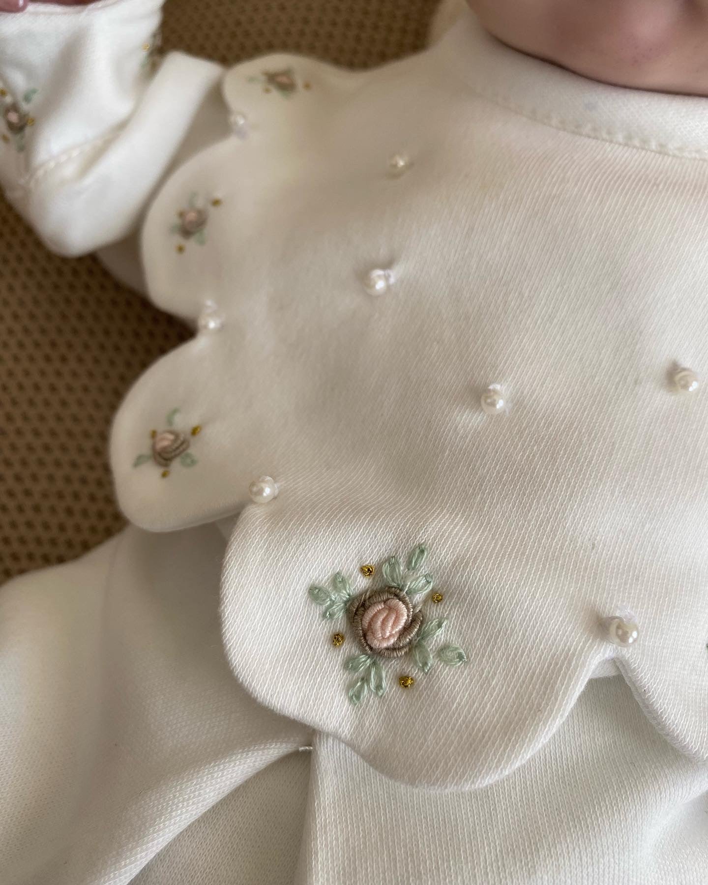 Pearl Rose - Flower Collar Pearl Detailed Jumpsuit and Hat