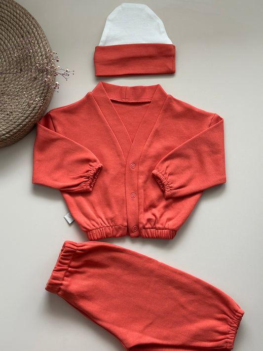 Kiremit Ceket-Pantolon-Bere Takım - %100 Pamuk