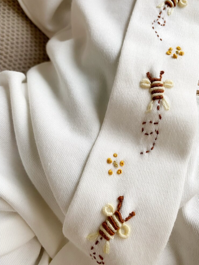 Hand Embroidered Girl Bee Overalls and Hat