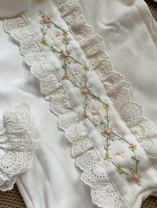 Diamond Pattern Hand Embroidered Overalls and Hat