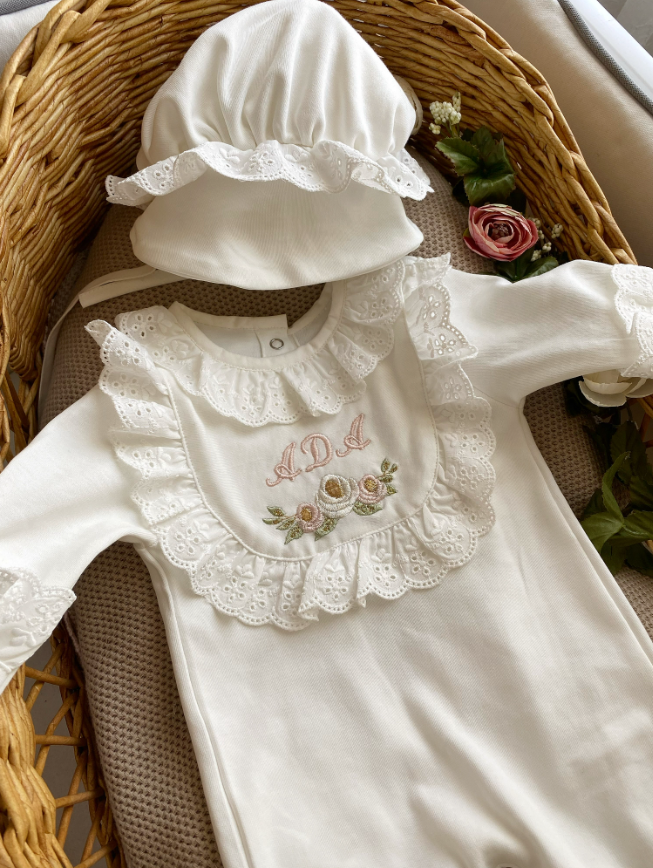 Scalloped Overalls and Hat (Just One Name)