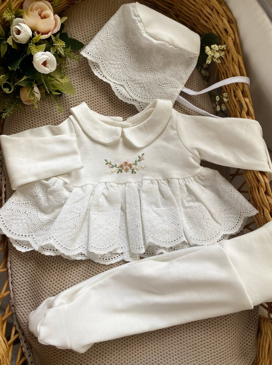 Flight Scalloped Set (Scalloped Top, Bootie Bottoms, Hat)