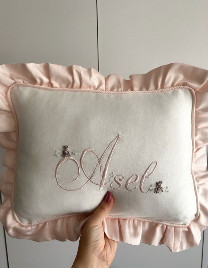 Hand Embroidered Pink Teddy Bear Set