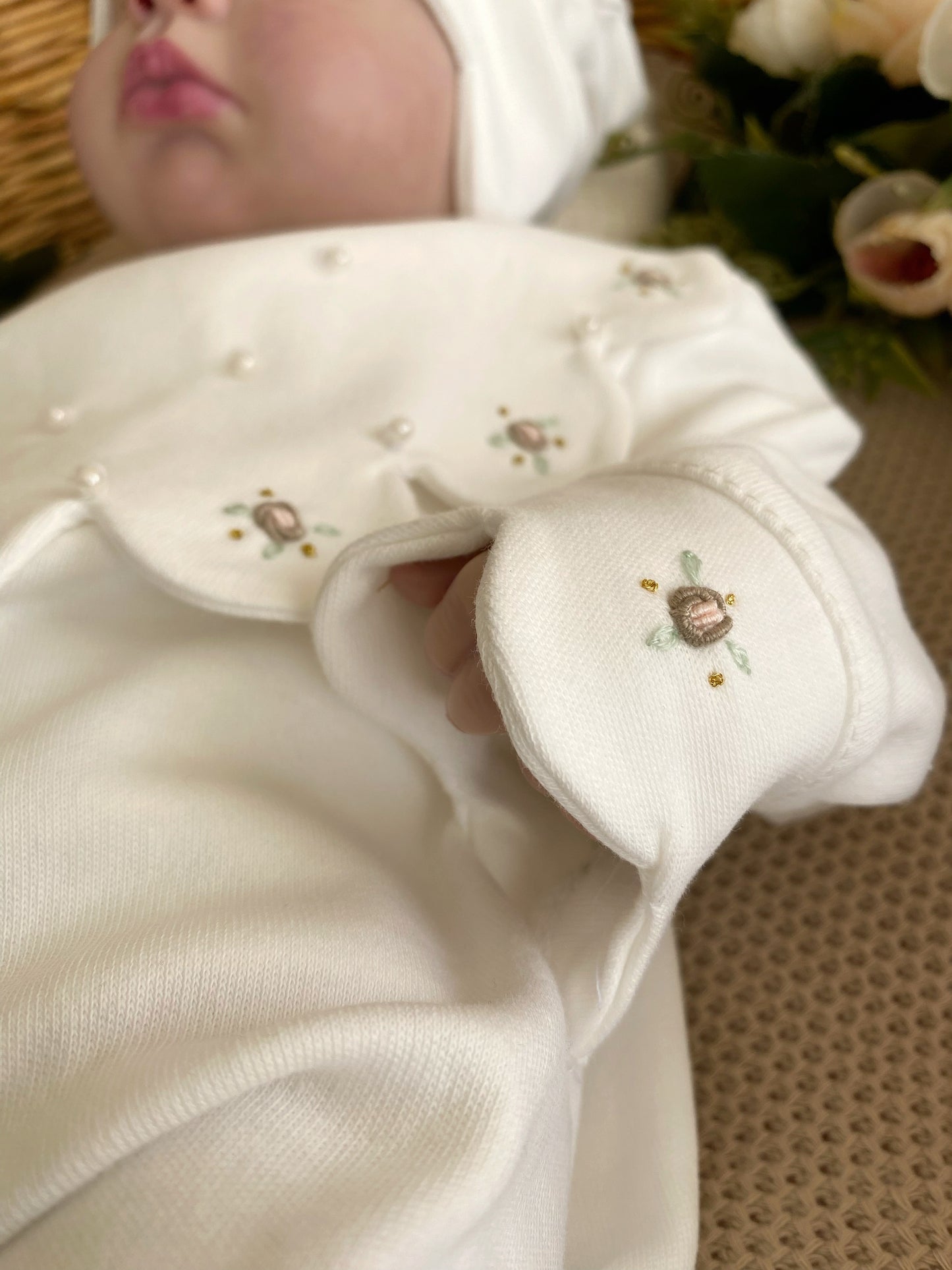 İnci Güllü Tulum Şapka ve Battaniye