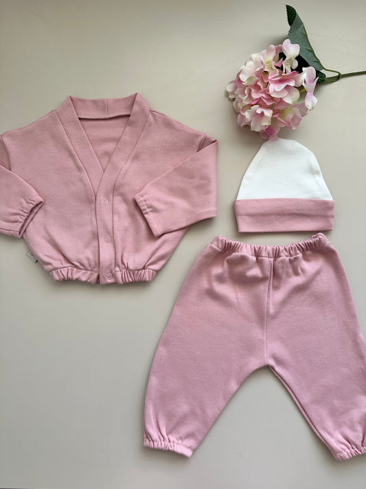 Gül Kurusu Ceket-Pantolon-Bere Takım - %100 Pamuk