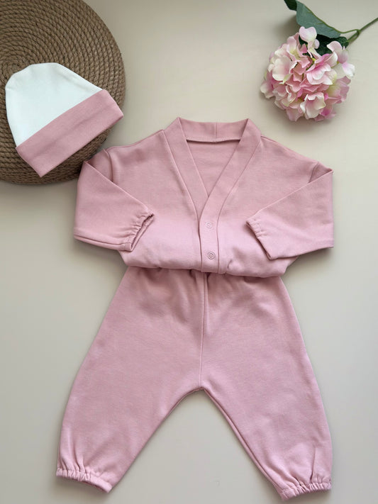 Gül Kurusu Ceket-Pantolon-Bere Takım - %100 Pamuk