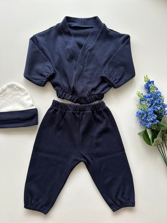 Lacivert Ceket-Pantolon-Bere Takım - %100 Pamuk