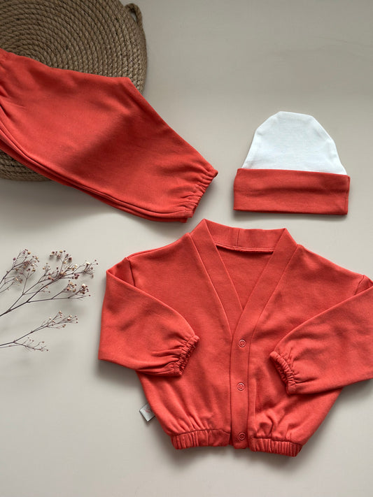 Kiremit Ceket-Pantolon-Bere Takım - %100 Pamuk