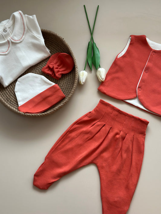 Tile 5-Piece Hospital Set (Vest, Snap Bodysuit, Pleated Trousers, Beanie, Gloves)