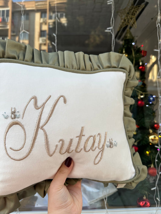 Haki Fırfırlı Tavşanlı Yastık