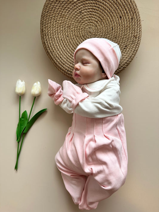 Pembe 4 Parça Hastane Çıkışı Set (Body, Pantolon, Bere, Eldiven)