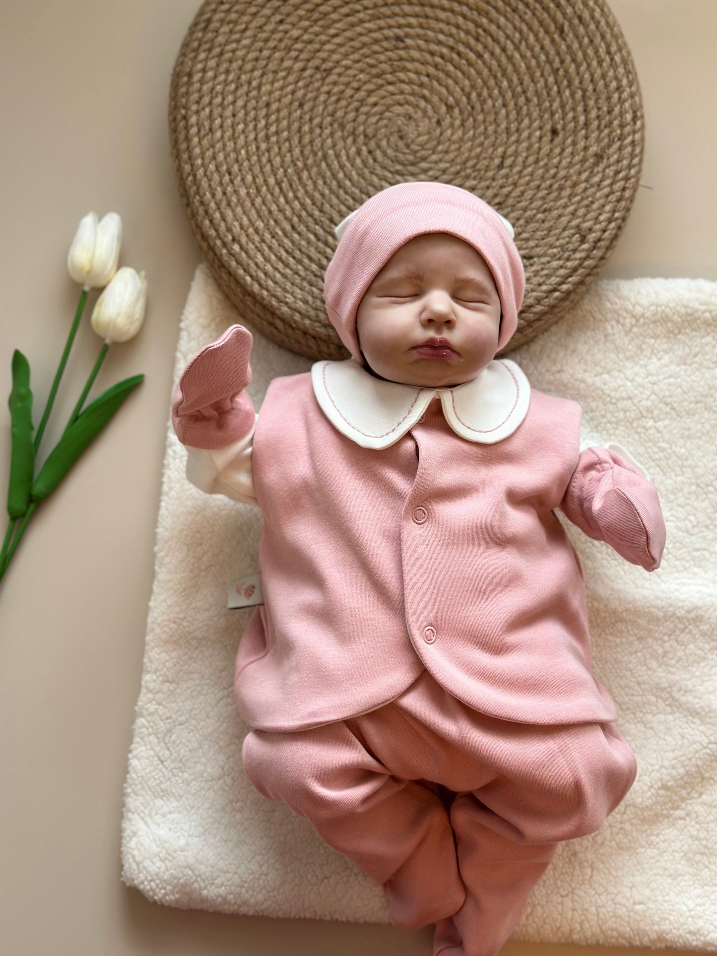 Dusty Rose 5-Pack Hospital Set (Vest, Snap Bodysuit, Pleated Trousers, Beanie, Gloves)