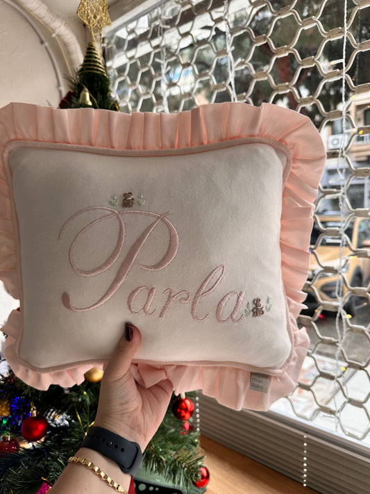 Pembe Fırfırlı Ayıcıklı Yastık