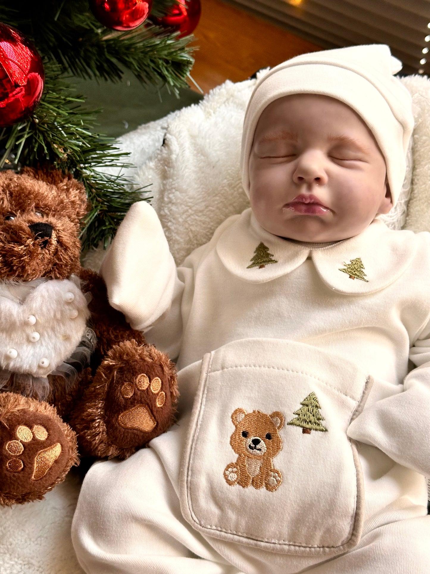 Orman Serisi - Ayılı Tulum ve Bere (Süs Cep Detaylı)