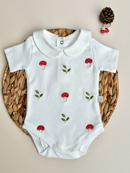 Mantar Nakışlı Kısa Kollu Çıtçıtlı Bebek Body
