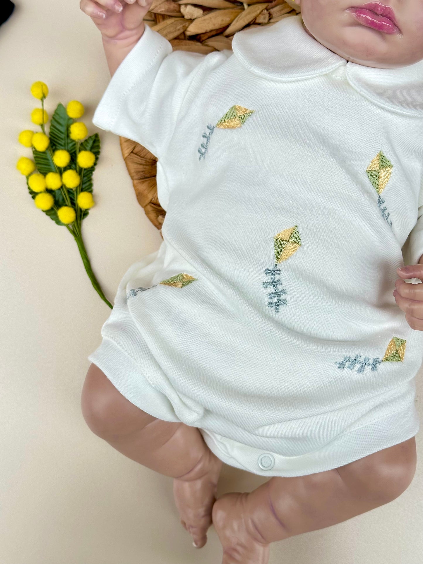 Uçurtma Nakışlı Kısa Kollu Çıtçıtlı Bebek Body