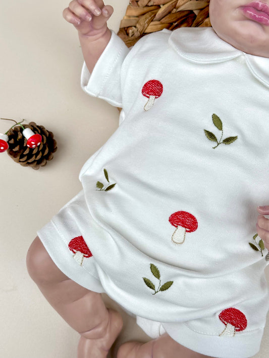Mantar Nakışlı Kısa Kollu Çıtçıtlı Bebek Body