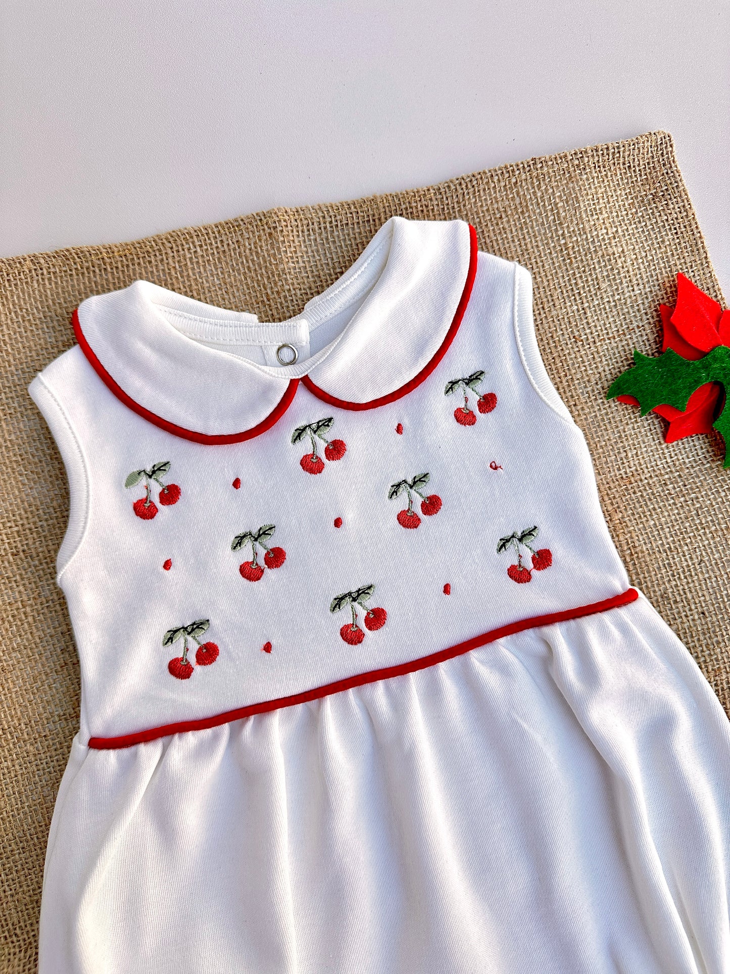 Baby Cherry Nakışlı Penye Kız Bebek Yazlık Romper