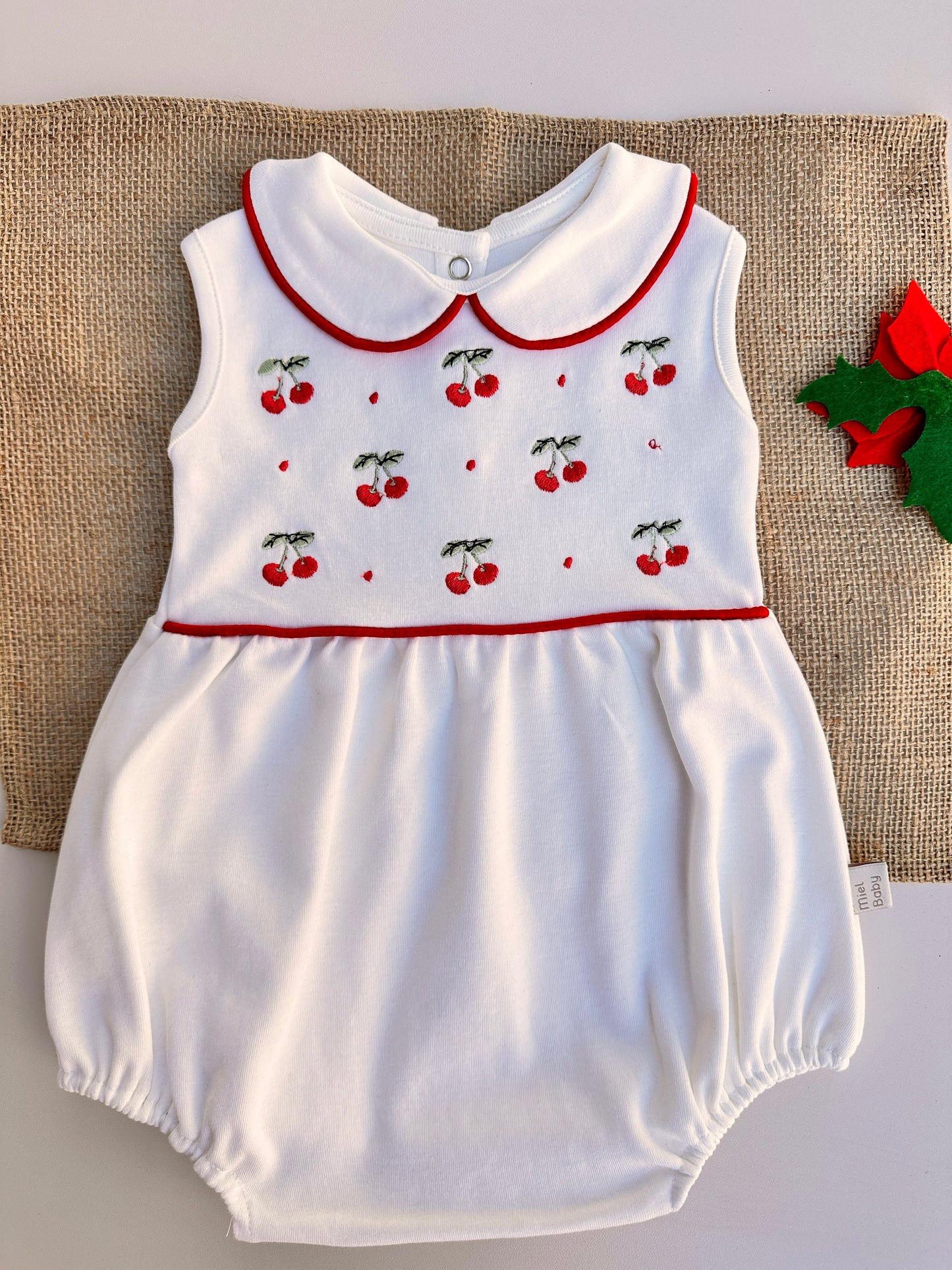 Baby Cherry Nakışlı Penye Kız Bebek Yazlık Romper