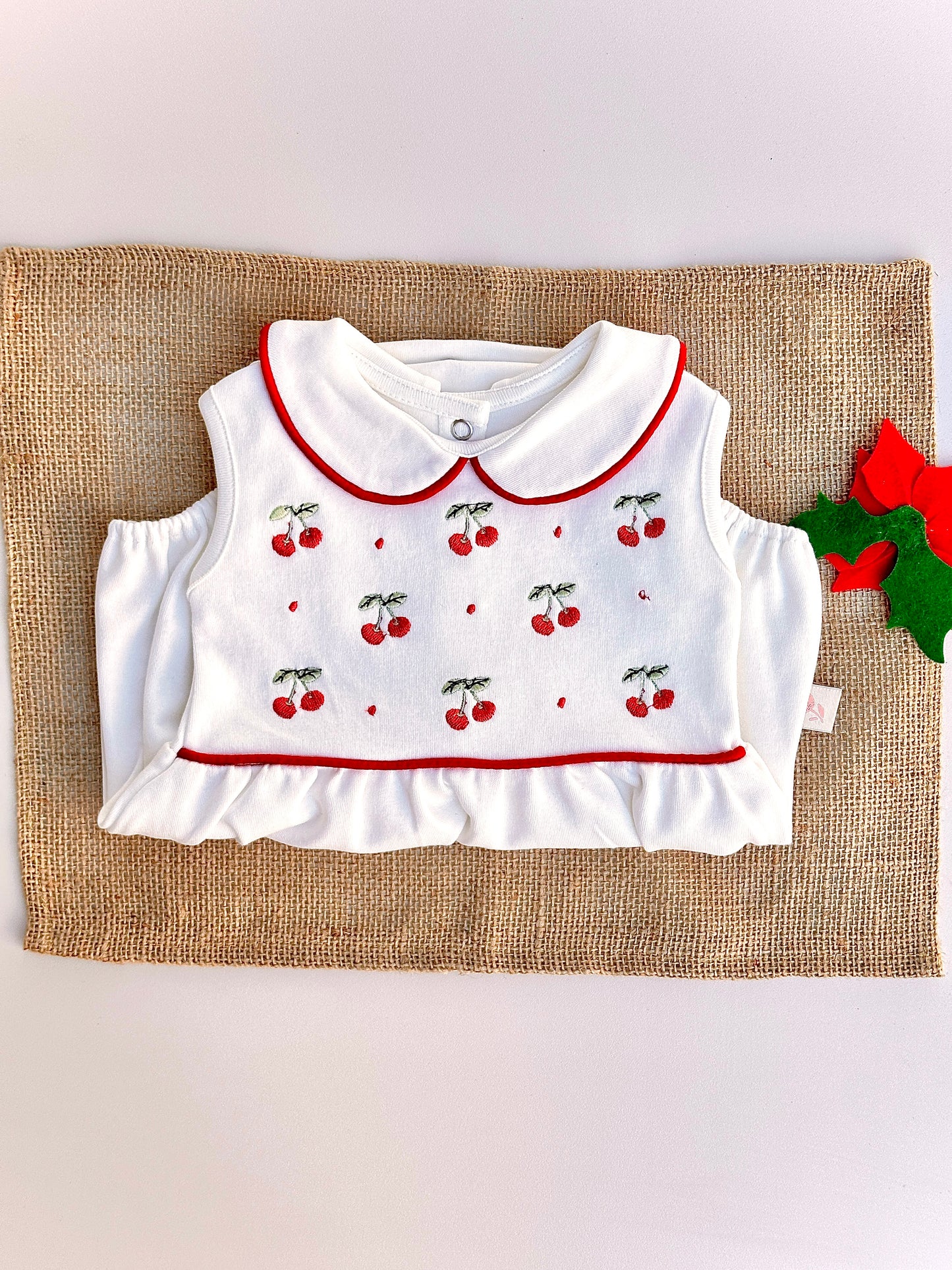 Baby Cherry Nakışlı Penye Kız Bebek Yazlık Romper