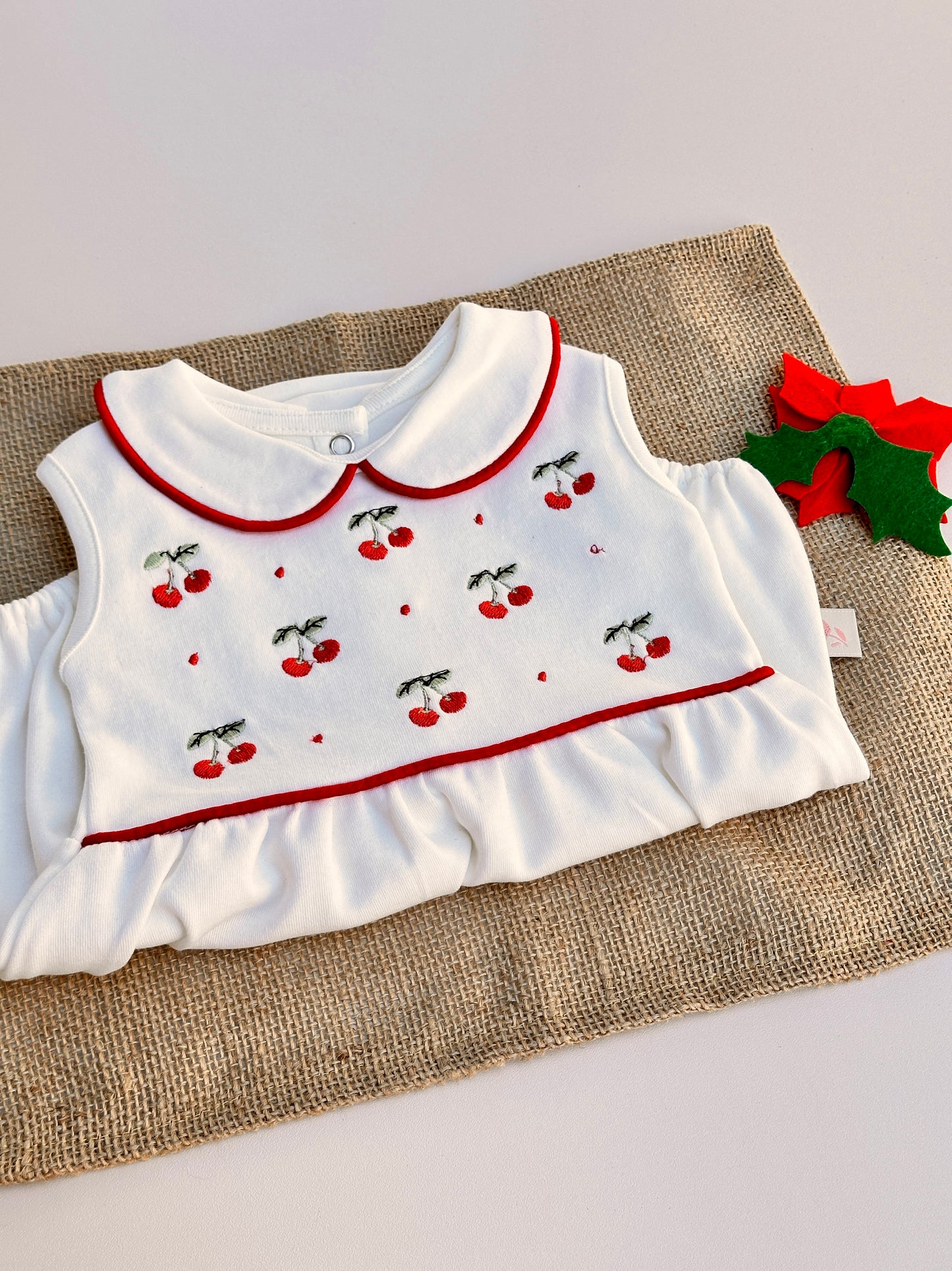 Baby Cherry Nakışlı Penye Kız Bebek Yazlık Romper