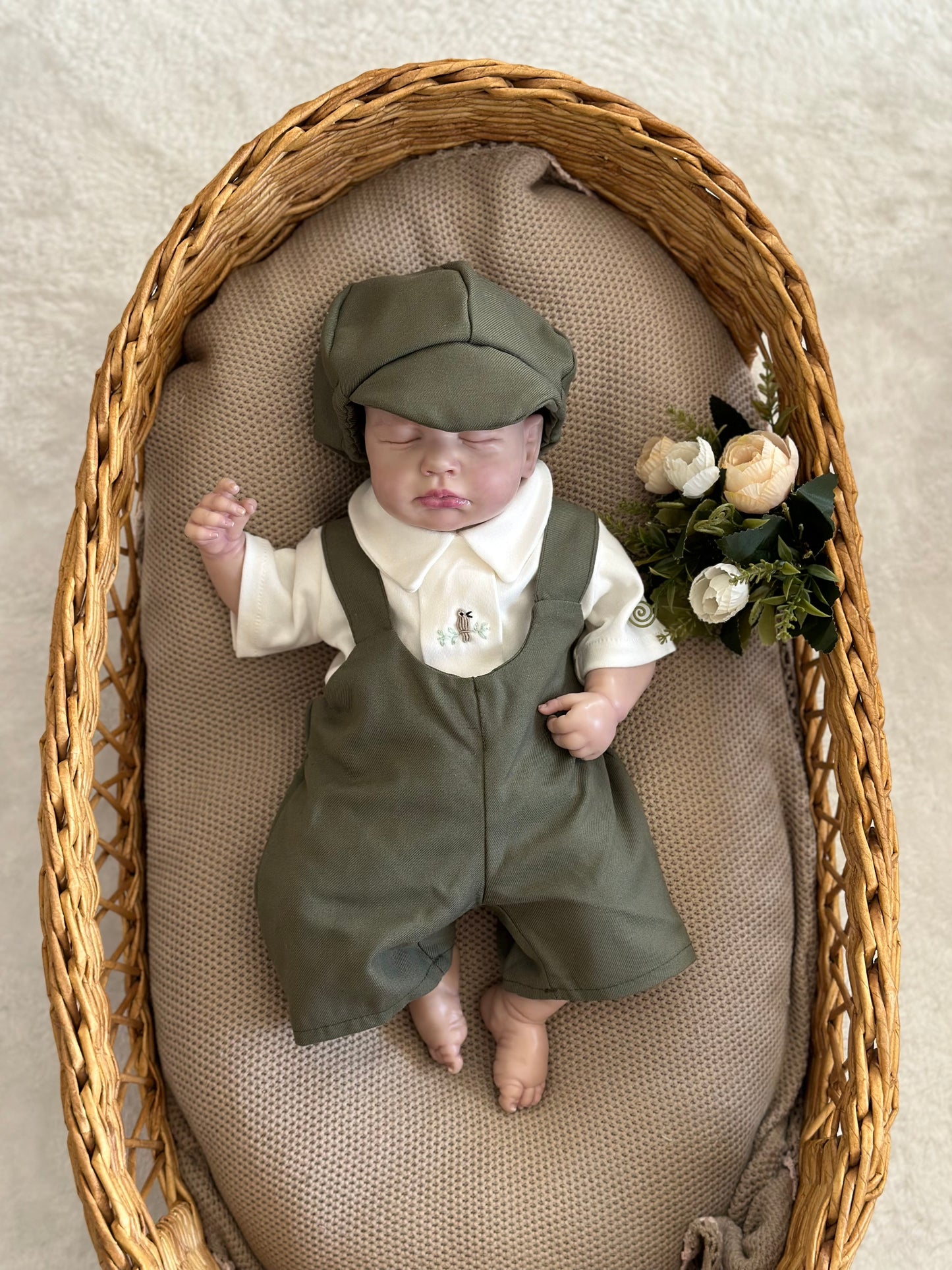 Khaki Bird Printed Overalls Set