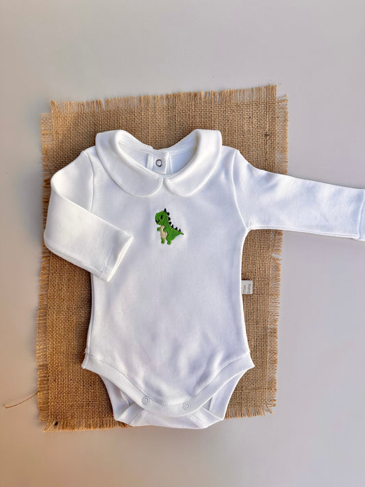 Yeşil Dinozor Nakışlı Çıtçıtlı Body