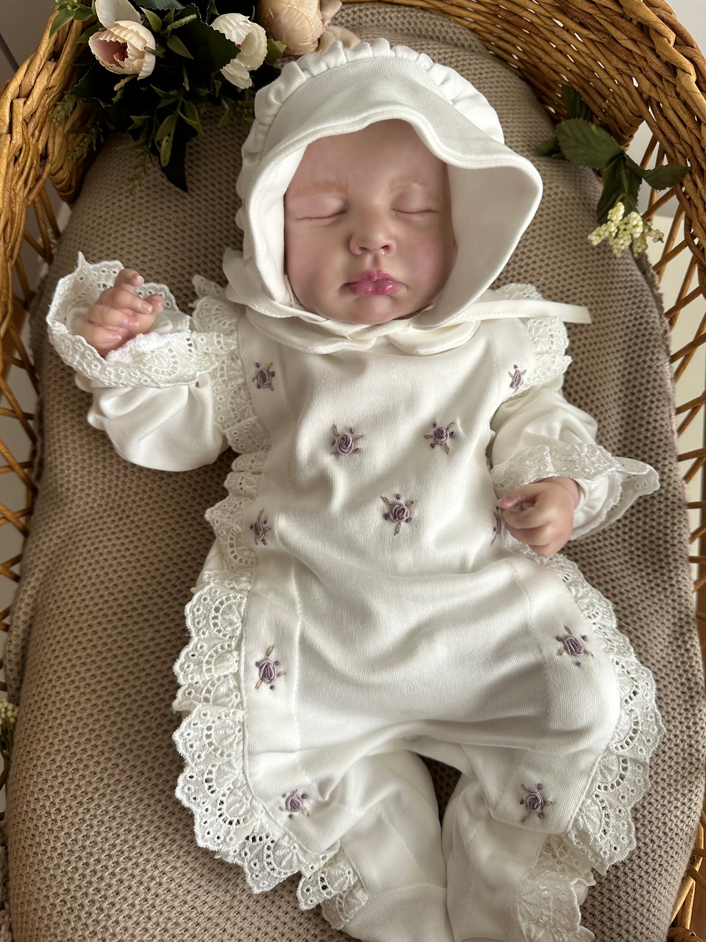 Purple Multi-Flowered Jumpsuit and Flat Hat