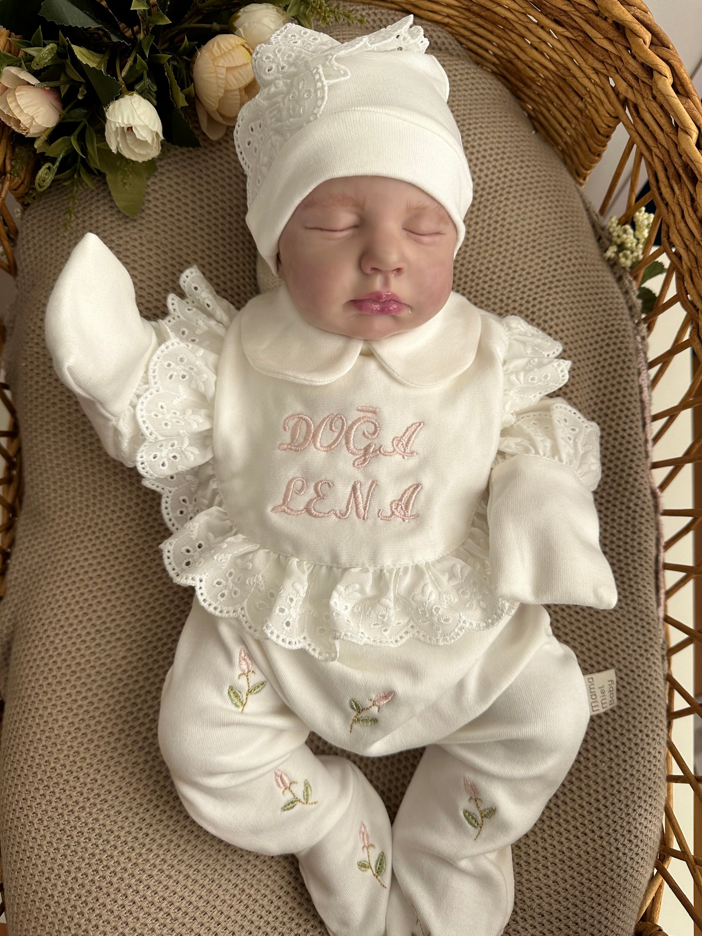 Scattered Floral Set - Double Name Writable (Overalls, hat, blanket, pillow)