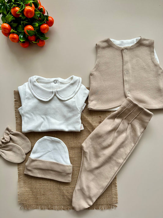 Milky Coffee 5-Pack Hospital Set (Vest, Snap Bodysuit, Pleated Trousers, Beanie, Gloves)