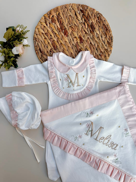 Pembe Fırfırlı Çiçekli Set