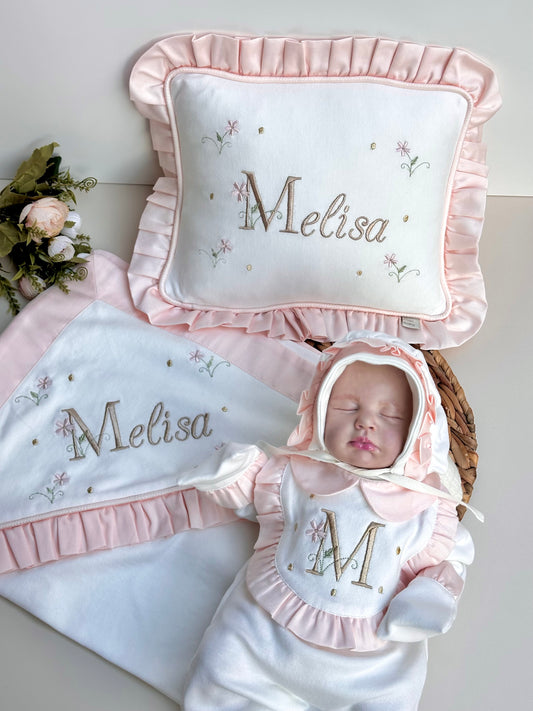 Pembe Fırfırlı Çiçekli Set