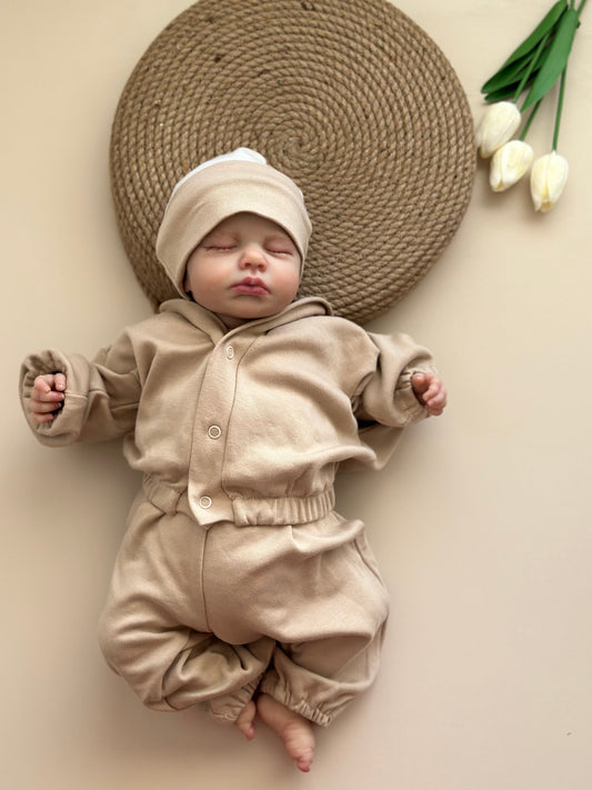 Sütlü Kahve Ceket-Pantolon-Bere Takım - %100 Pamuk