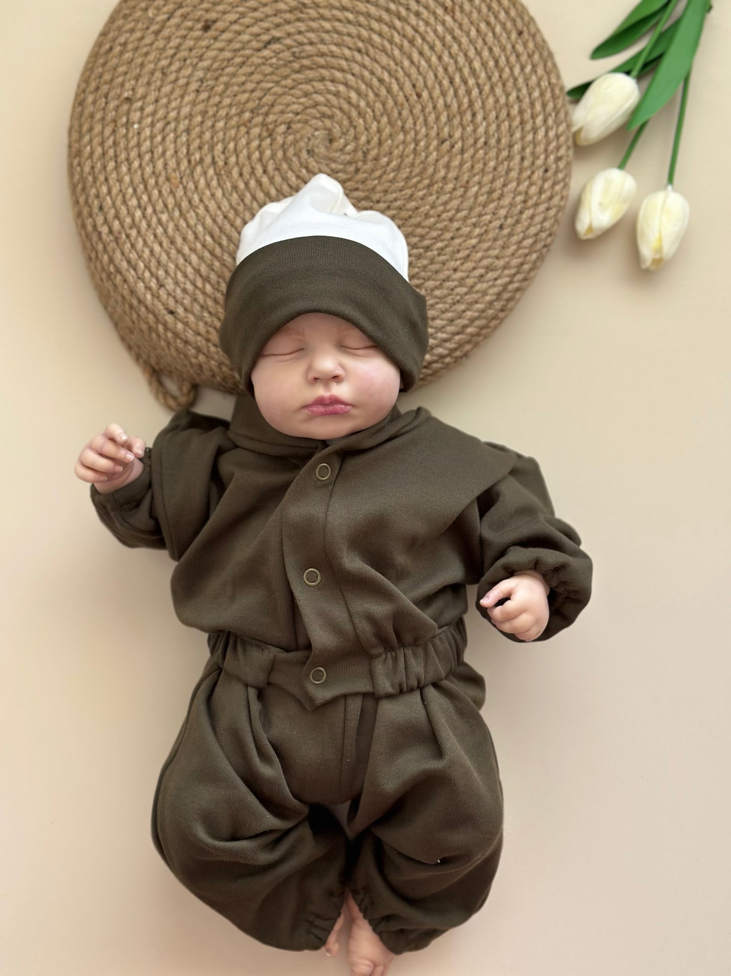 Haki Ceket-Pantolon-Bere Takım - %100 pamuk