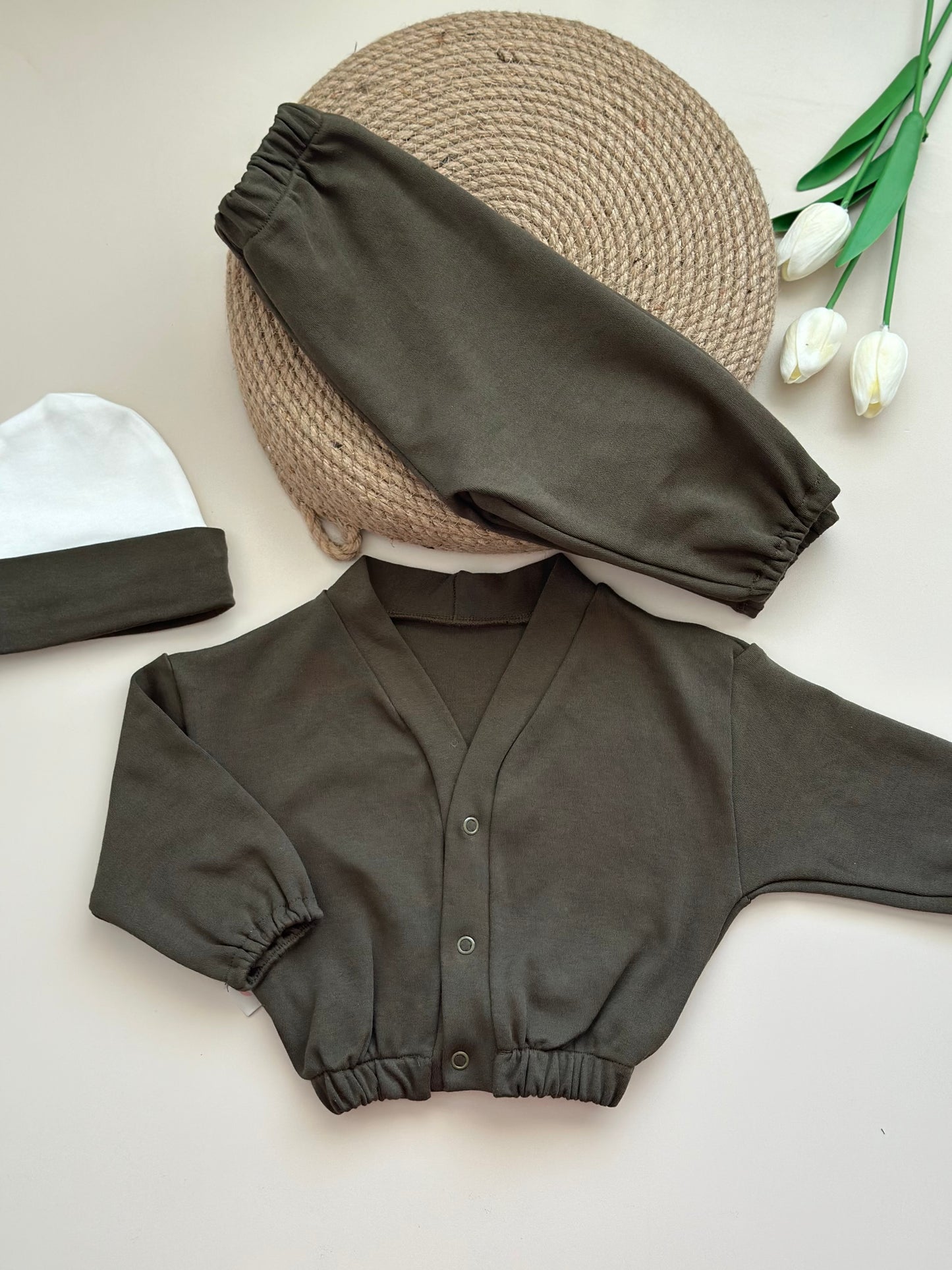 Haki Ceket-Pantolon-Bere Takım - %100 pamuk