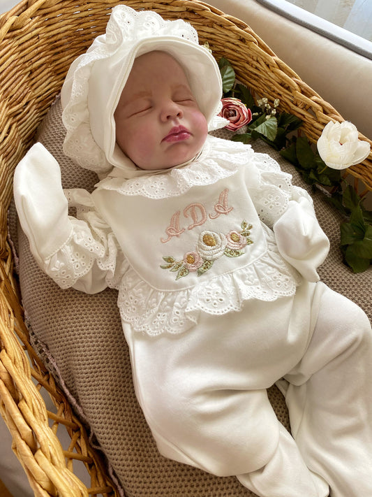 Scalloped Overalls and Hat (Just One Name)