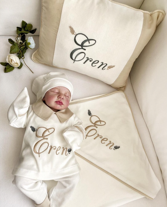 Milky Coffee Named Top, Bottom, Hat, Pillow and Blanket Set