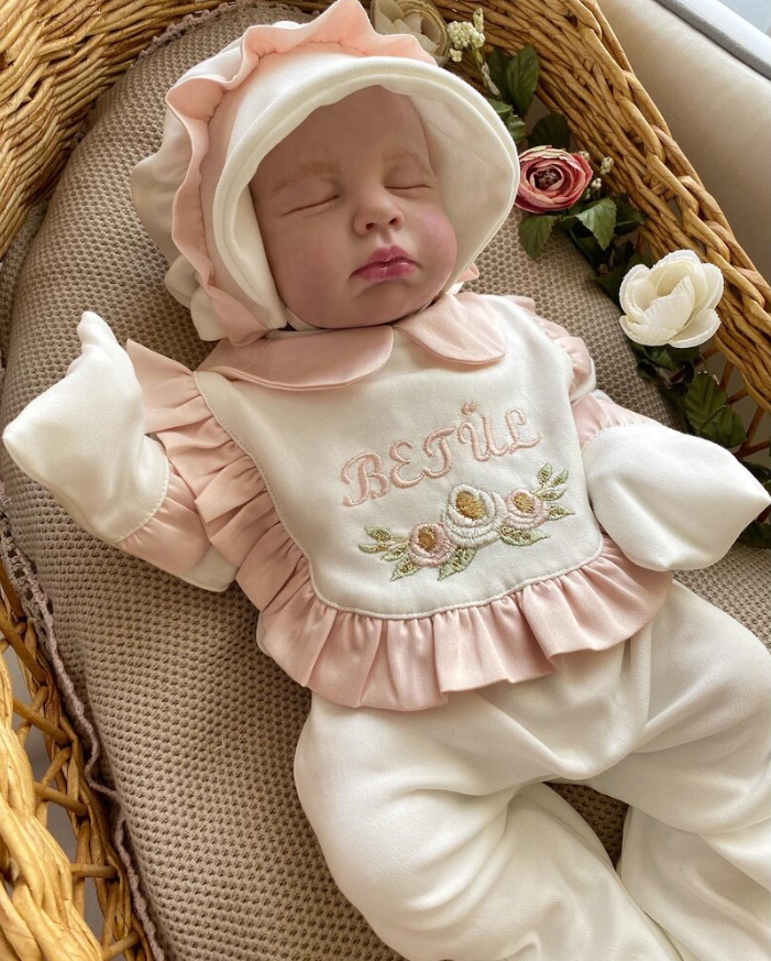 A Name Embroidered Pink Ruffled Jumpsuit and Hat / Just A Name