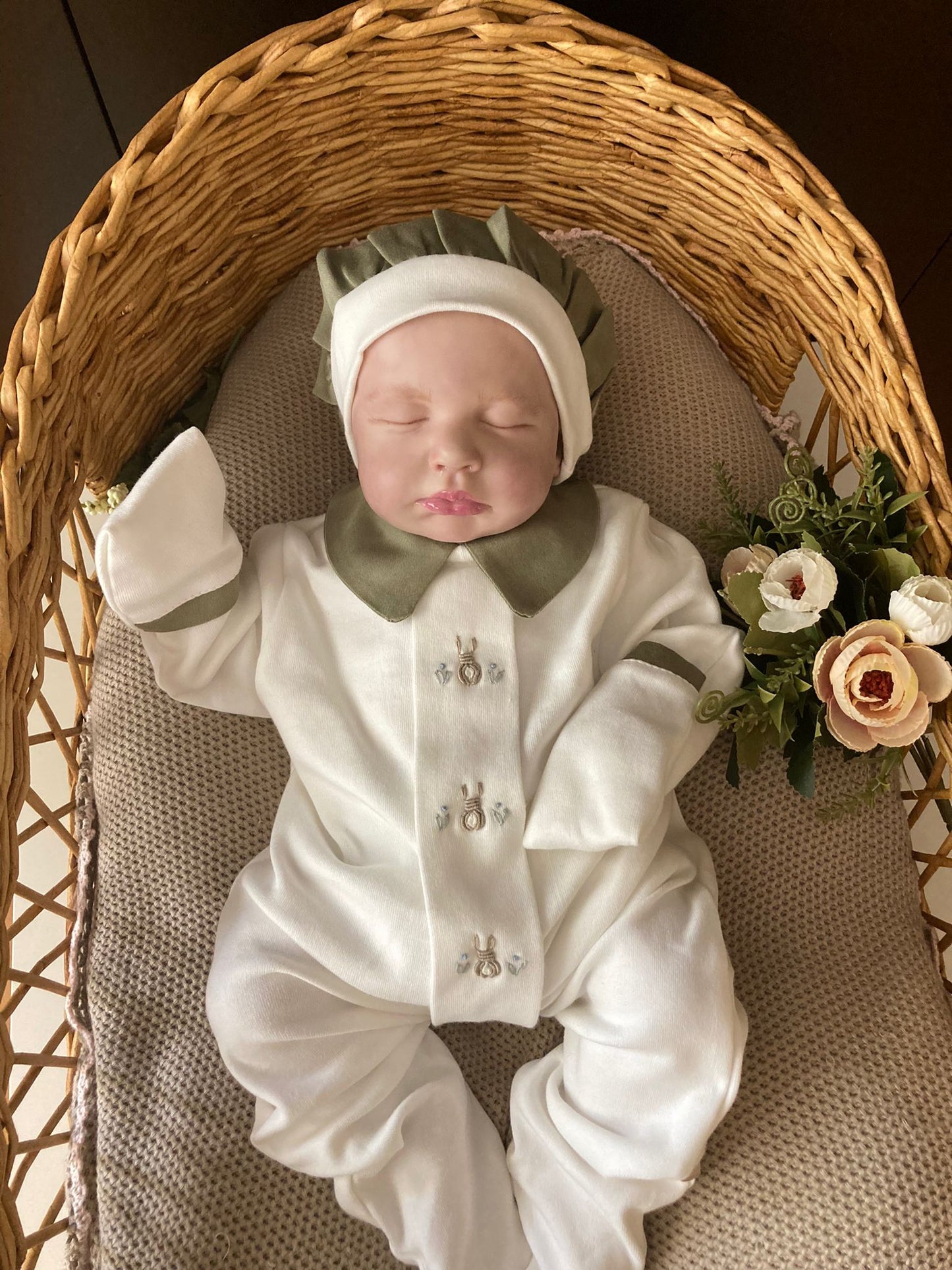 Hand Embroidered Khaki Rabbit Set