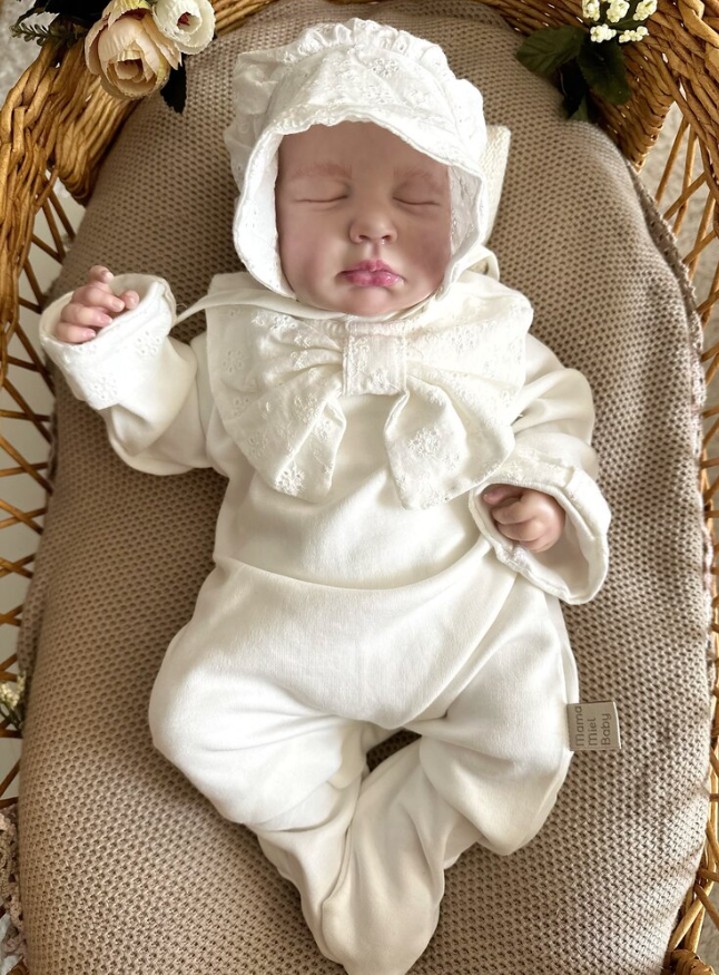 Scallop Ribbon Overalls and Scallop Hat