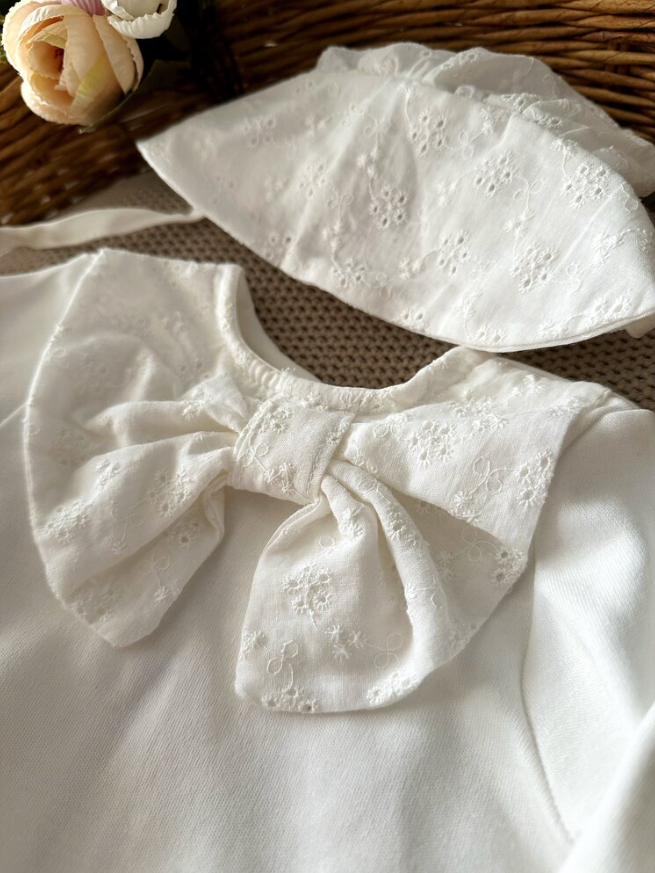 Scallop Ribbon Overalls and Scallop Hat