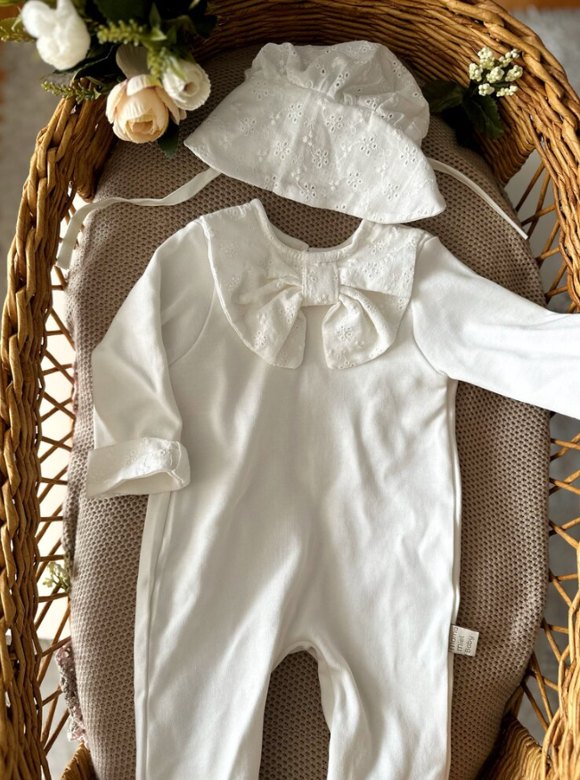 Scallop Ribbon Overalls and Scallop Hat