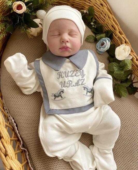 Gri Atlı Önlüklü Tulum ve Şapkası