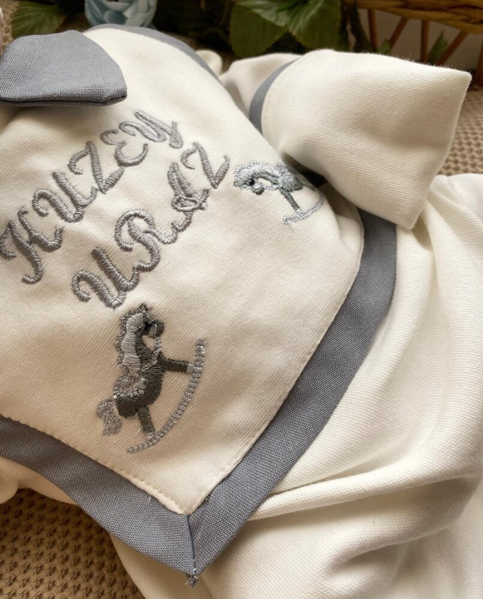 Gray Horse Bib Overalls and Hat