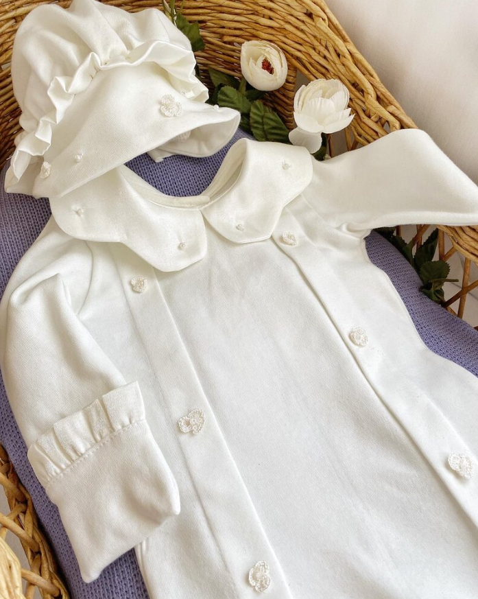 Pearl Flower Newborn Romper and Hat
