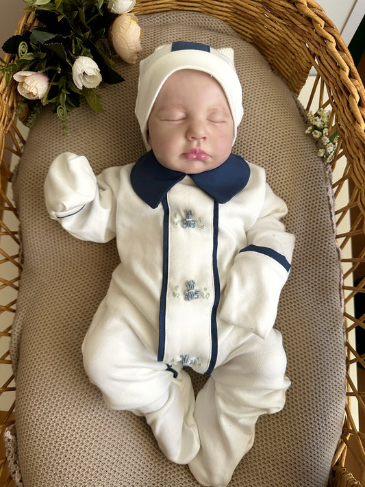 Lacivert Ayıcıklı Tulum ve Şerit Detaylı Şapkası