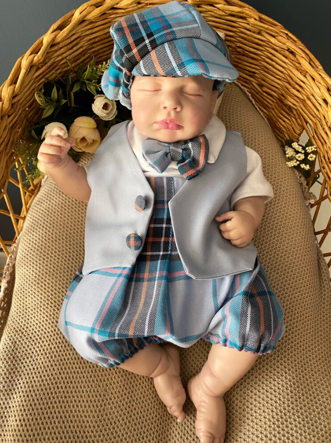 Blue Plaid Vest Suit