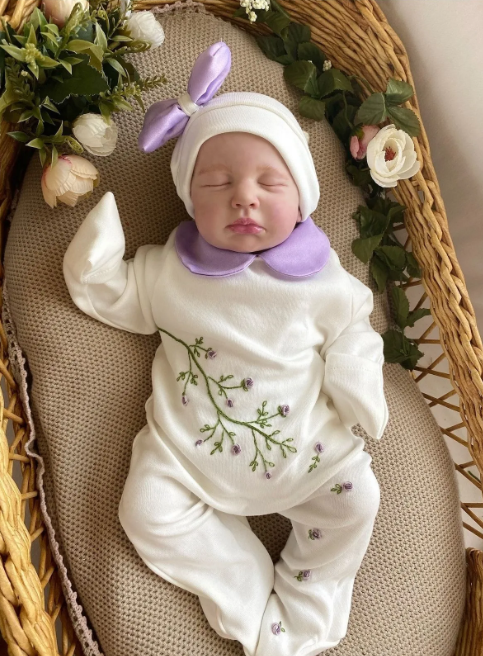 Purple Branch Flower Overalls and Hat