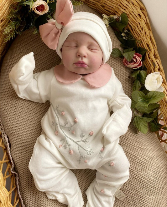 Pink Branch Flower Jumpsuit and Hat