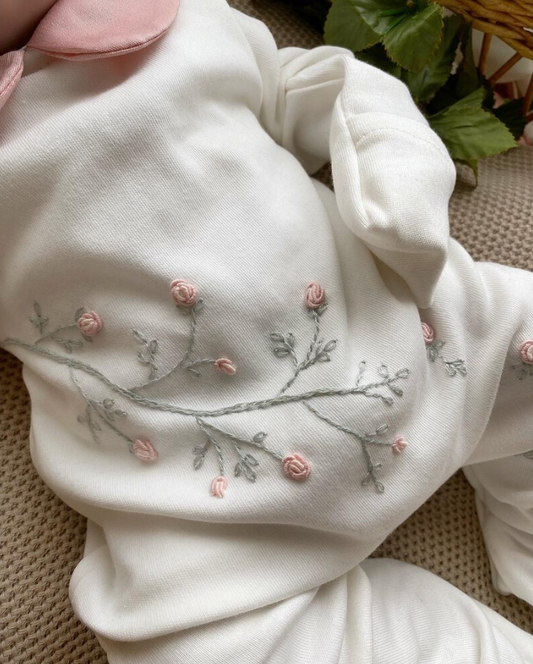 Pink Branch Flower Jumpsuit and Hat